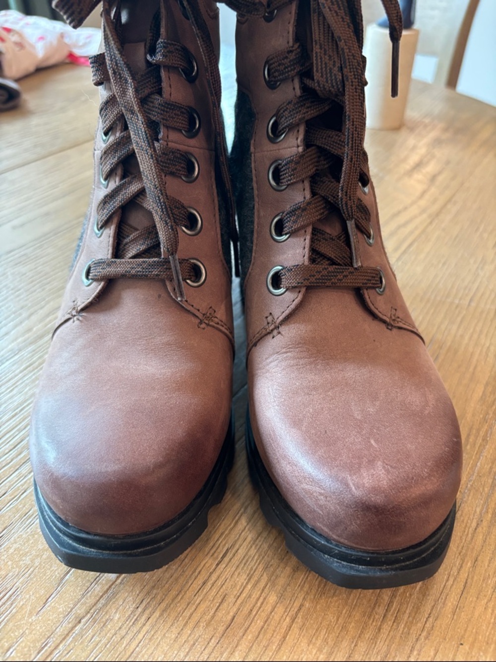Women's Brown Lace-Up Wedge Ankle Boots - Picture 3 of 7